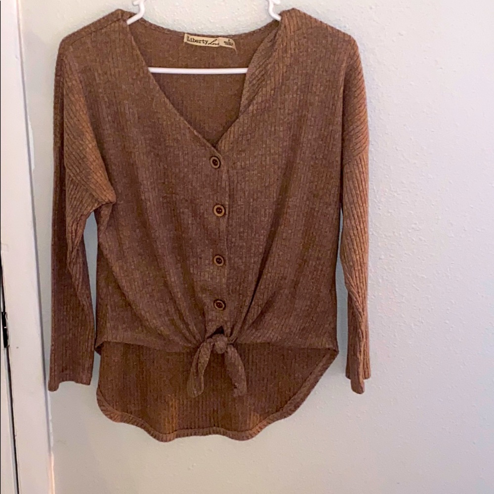 FRONT-TIE BUTTON UP SWEATER